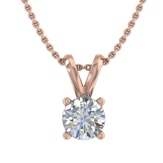 1/3 Carat Diamond Solitaire Pendant Necklace in 14K Rose Gold (Silver Chain Included) - IGI Certified