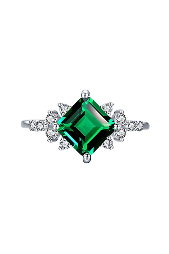 1.3 Carat Engagement Rings for Women 925 Sterling Silver Asscher Cut Rings CZ Simulated Green Diamond Rings Wedding Bands Promise Rings for Her