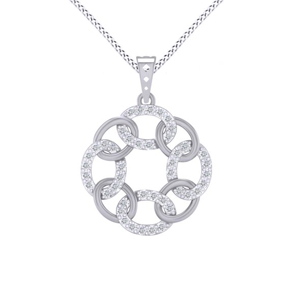 AFFY 1/3 Carat Natural Diamond Interlinked Pendant Necklace 14k White Gold (0.31 Cttw)