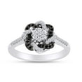 thumbnail image 1 of 1/3 Carat Natural White And Black Round Cut Diamond Flower Knot Engagement Promise Ring In 14K White Gold Over Sterling Silver (0.33 Cttw, I2-I3 Clarity), 1 of 3