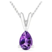 INSPEREZA 1/3 Carat Pear Amethyst 10K White Gold V-bail Solitaire Pendant Necklace For Women ( Gemstone 6X4 MM )
