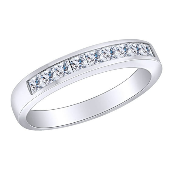 AFFY 1/3 Carat Princess White Natural Diamond Eternity Wedding Band Ring In 10k Solid White Gold (0.33 Cttw) Ring Size-5.5