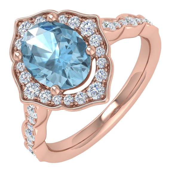 1/3 Carat Prong Set Diamond and 1.43 Carat Blue Topaz Engagement Ring Band in 14K Rose Gold( Ring Size 7.5) - IGI Certified