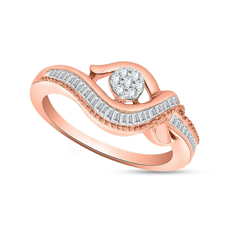 Certified Round and Baguette Diamond Engagement Ring