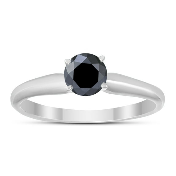 1/3 Carat Round Black Diamond Solitaire Ring in 14k White Gold