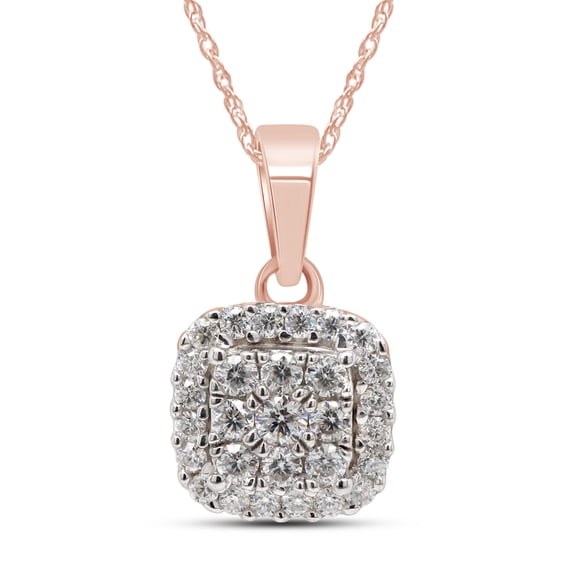1/3 Carat Round Cut Lab Created Moissanite Diamond Cluster Pendant Necklace In 14K Solid Rose Gold Jewelry For Women With 18" Chain (G-H Color, VVS1 Clarity, 0.33 Cttw)