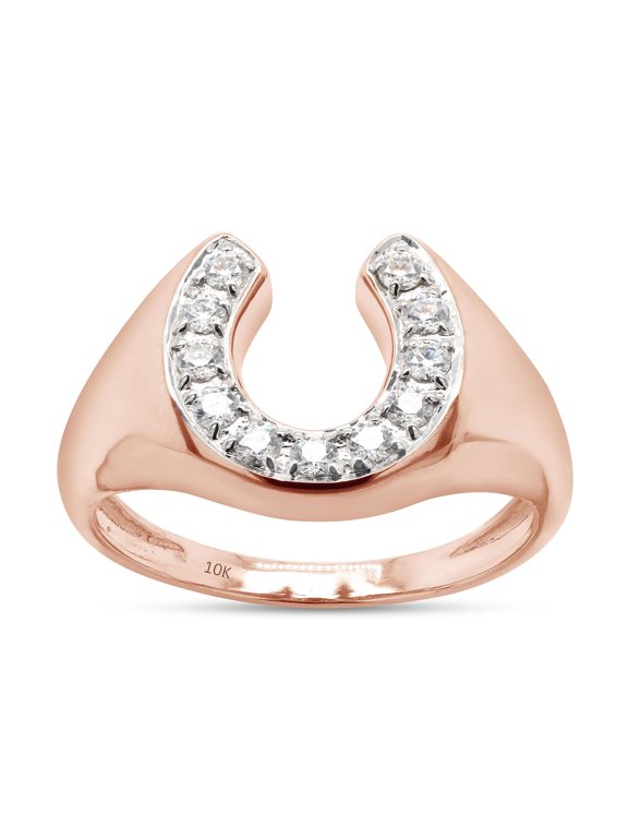 1/3 Carat Round Cut Lab Created Moissanite Diamond Horseshoe Statement Ring In 10K Solid Rose Gold Jewelry For Men (G-H Color, VVS1 Clarity, 0.33 Cttw)-8