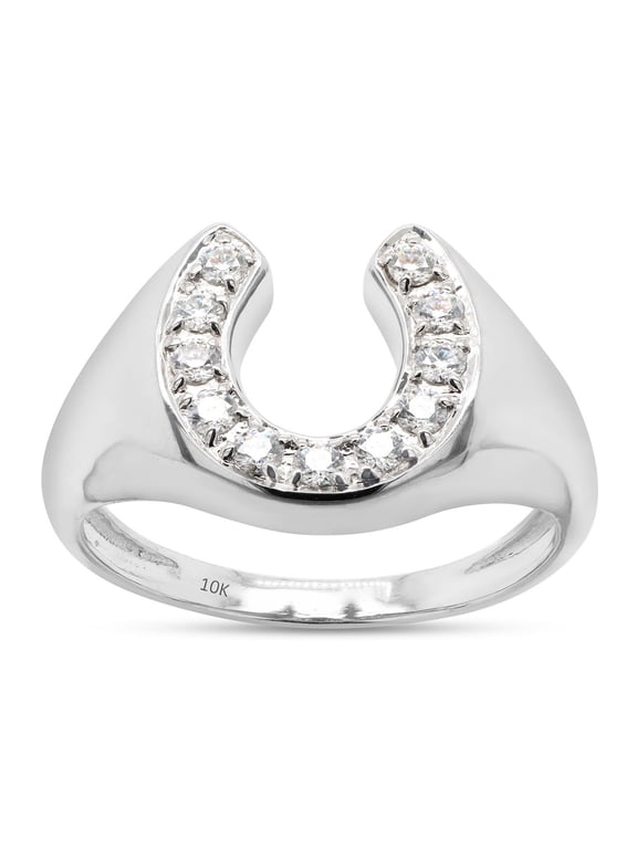 1/3 Carat Round Cut Lab Created Moissanite Diamond Horseshoe Statement Ring In 10K Solid White Gold Jewelry For Men (G-H Color, VVS1 Clarity, 0.33 Cttw)-13