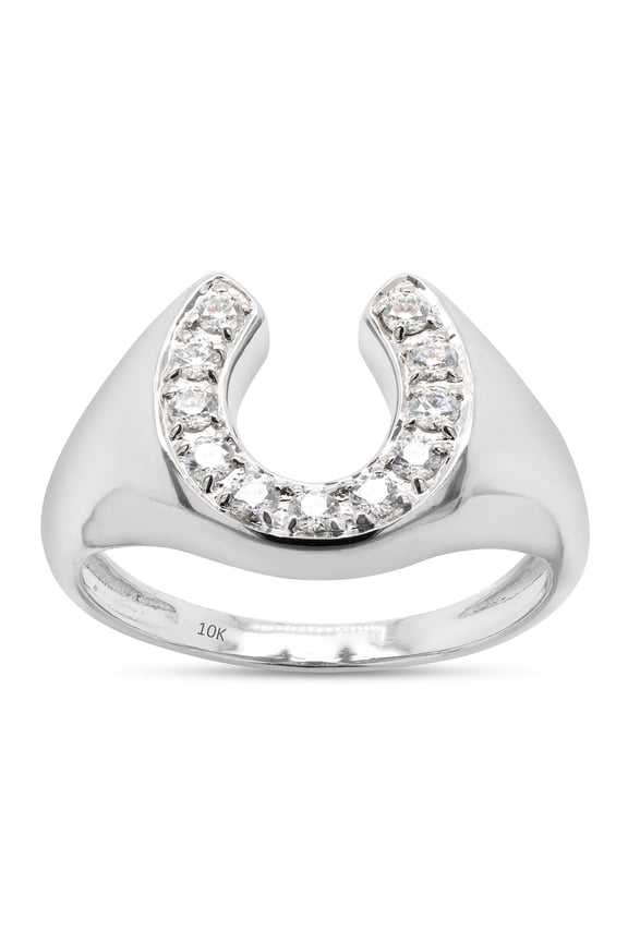 1/3 Carat Round Cut Lab Created Moissanite Diamond Horseshoe Statement Ring In 10K Solid White Gold Jewelry For Men (G-H Color, VVS1 Clarity, 0.33 Cttw)-13