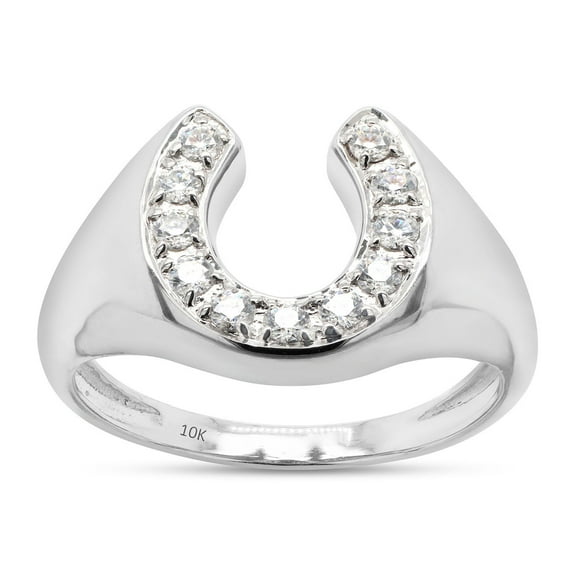 1/3 Carat Round Cut Lab Created Moissanite Diamond Horseshoe Statement Ring In 10K Solid White Gold Jewelry For Men (G-H Color, VVS1 Clarity, 0.33 Cttw)-14