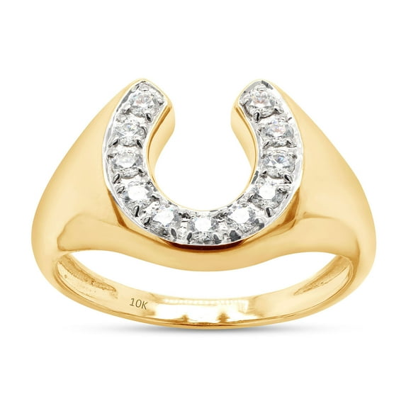 1/3 Carat Round Cut Lab Created Moissanite Diamond Horseshoe Statement Ring In 10K Solid Yellow Gold Jewelry For Men (G-H Color, VVS1 Clarity, 0.33 Cttw)-13