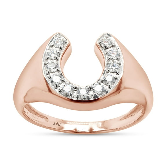 1/3 Carat Round Cut Lab Created Moissanite Diamond Horseshoe Statement Ring In 14K Solid Rose Gold Jewelry For Men (G-H Color, VVS1 Clarity, 0.33 Cttw)-8.5