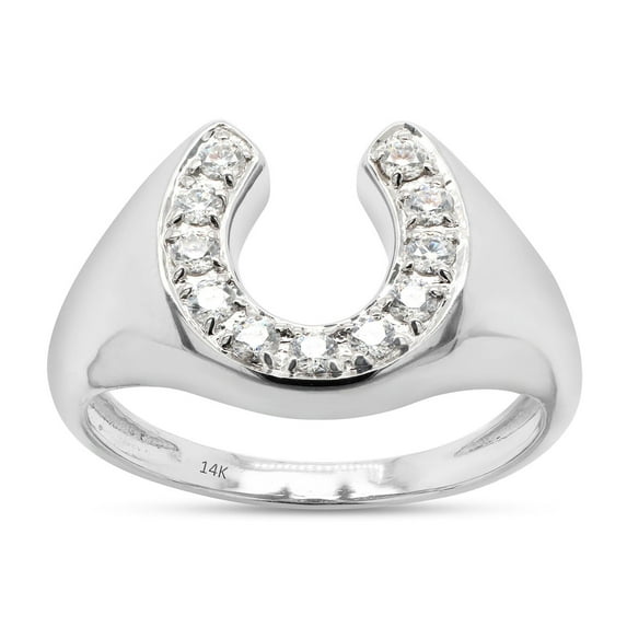 1/3 Carat Round Cut Lab Created Moissanite Diamond Horseshoe Statement Ring In 14K Solid White Gold Jewelry For Men (G-H Color, VVS1 Clarity, 0.33 Cttw)-8.5