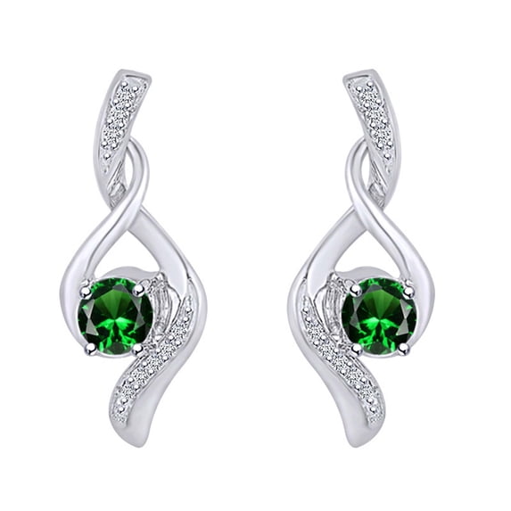 AFFY 1/3 Carat Round Cut Simulated Emerald & White Natural Diamond Infinity Stud Earrings In 10K Solid White Gold