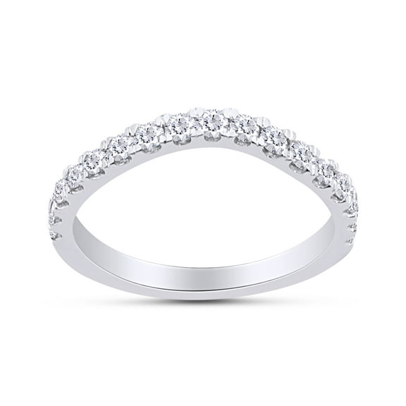 1/3 Carat Round Cut White Natural Diamond Curved Wedding Band Ring For Women In 14K White Gold Over Sterling Silver (Clarity : I2-I3, Color : I-J, 0.33 Cttw) Ring Size-8.5