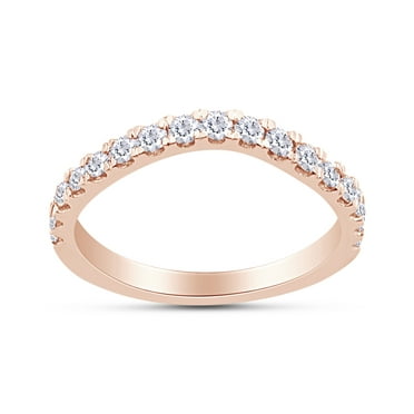 1/3 Carat Round Cut White Natural Diamond Curved Wedding Band Ring For Women In 14K Rose Gold Over Sterling Silver (Clarity : I2-I3, Color : I-J, 0.33 Cttw) Ring Size-8