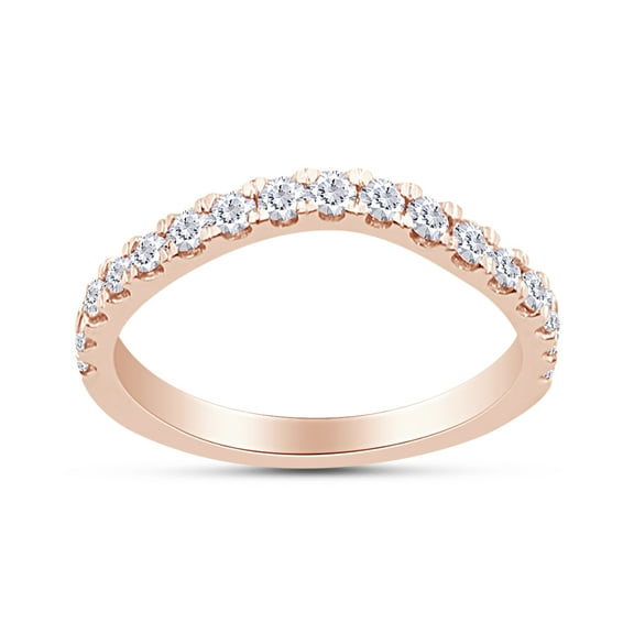 1/3 Carat Round Cut White Natural Diamond Curved Wedding Band Ring For Women In 14K Rose Gold Over Sterling Silver (Clarity : I2-I3, Color : I-J, 0.33 Cttw) Ring Size-8
