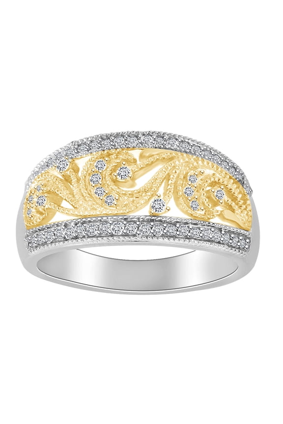 1/3 Carat Round Cut White Natural Diamond Filigree Ring 10K Two Tone Gold (0.33 Cttw) Ring Size-9