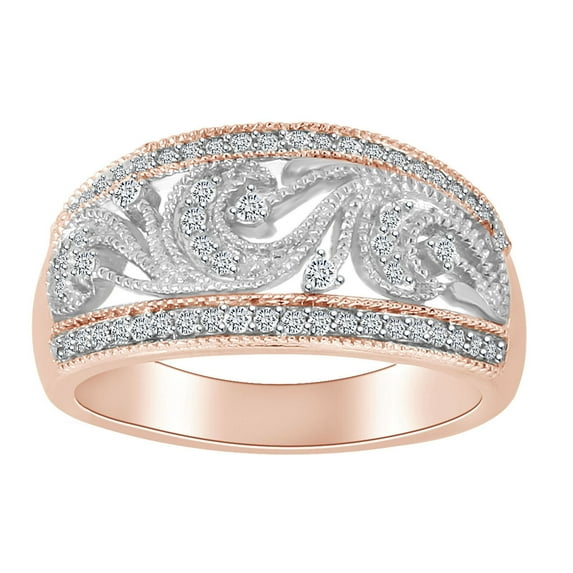 AFFY 1/3 Carat Round Cut White Natural Diamond Filigree Ring 10K Two Tone Gold (0.33 Cttw) Ring Size-9