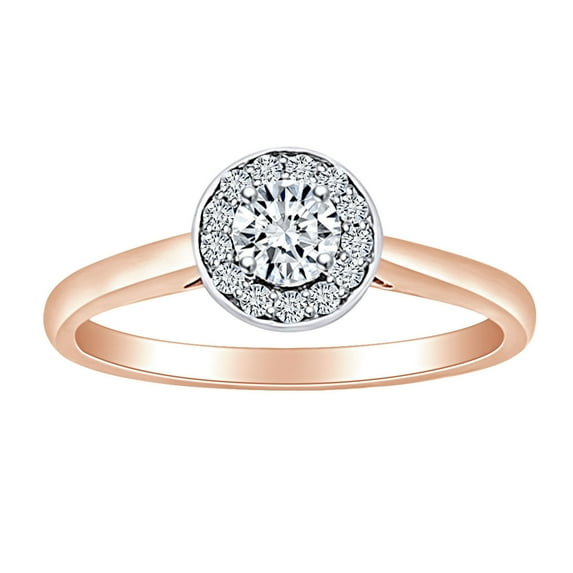 AFFY 1/3 Carat Round Cut White Natural Diamond Halo Cluster Engagement Ring In 14k Solid Rose Gold (0.33 Cttw) Ring Size-6