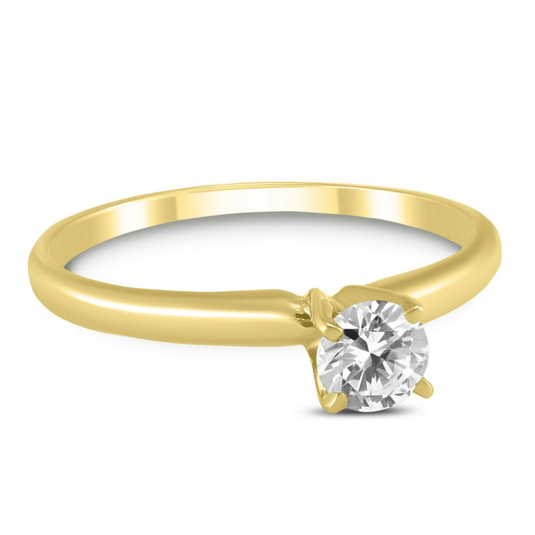 1 3 Carat Round Diamond Solitaire Ring in 14K Yellow Gold J K L Color I2 I3 Clarity