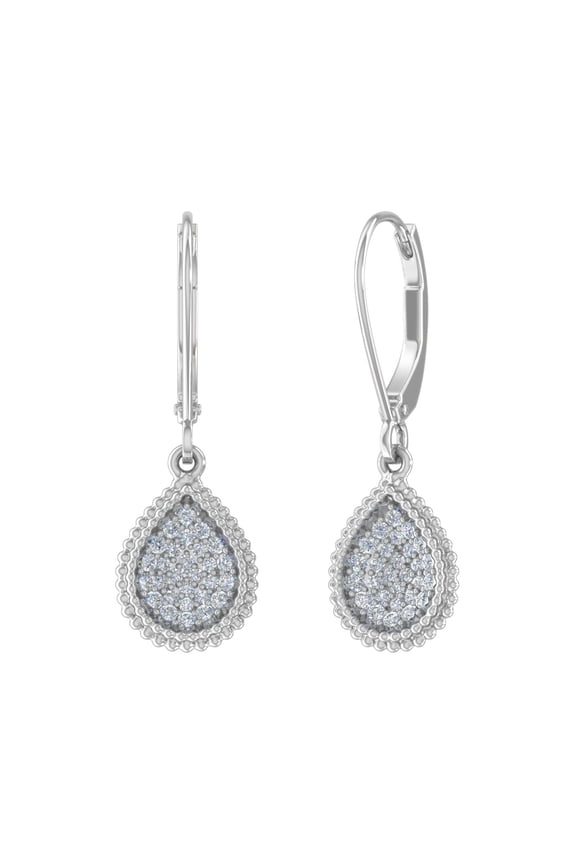1/3 Carat Round Diamond Teardrop Dangling Earrings in 10K White Gold - IGI Certified