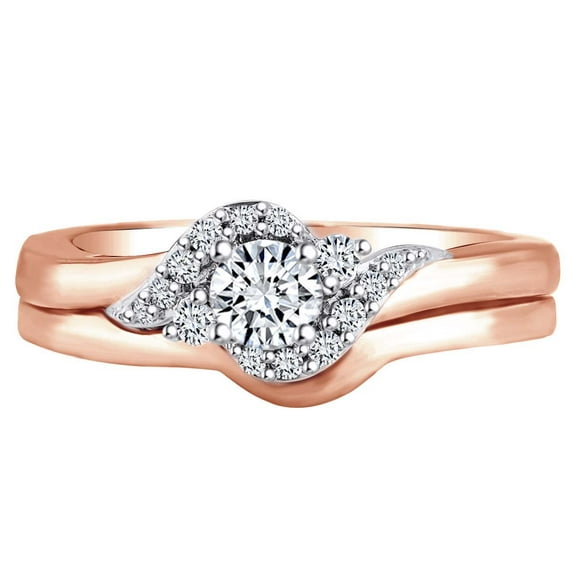 AFFY 1/3 Carat Round Shape White Natural Diamond Bridal Engagement Ring Set In 10k Solid Rose Gold (0.33 Cttw) Ring Size-10