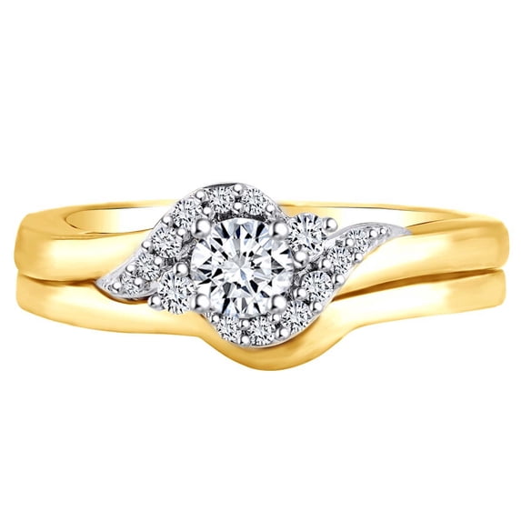 AFFY 1/3 Carat Round Shape White Natural Diamond Bridal Engagement Ring Set In 10k Solid Yellow Gold (0.33 Cttw) Ring Size-12