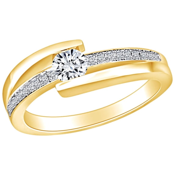 AFFY 1/3 Carat Round Shape White Natural Diamond Solitaire Cross Engagement Ring In 14k Solid Yellow Gold (0.33 Cttw) Ring Size-9.5
