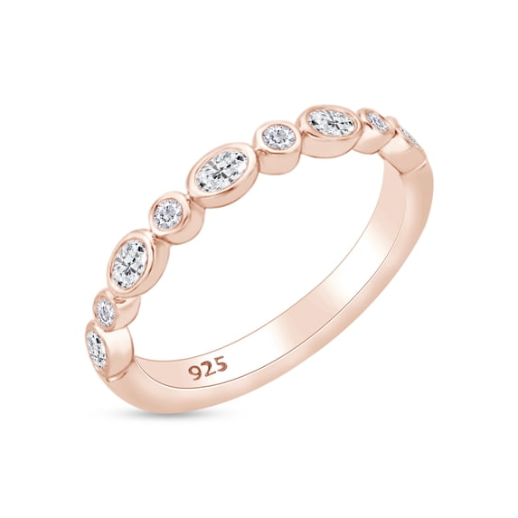 AFFY 1/3 Carat Round Shape White Natural Diamond Wedding Band Ring in 14K Rose Gold Over Sterling Silver (0.34 Cttw, I-J Color), Ring Size-10.5