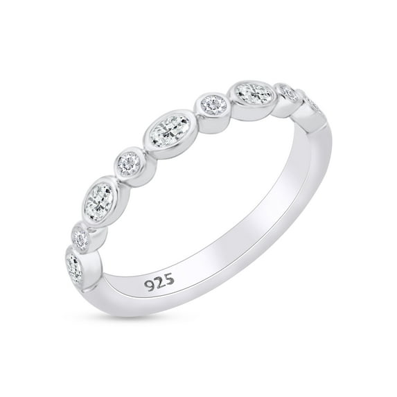 AFFY 1/3 Carat Round Shape White Natural Diamond Wedding Band Ring in 14K White Gold Over Sterling Silver (0.34 Cttw, I-J Color), Ring Size-5