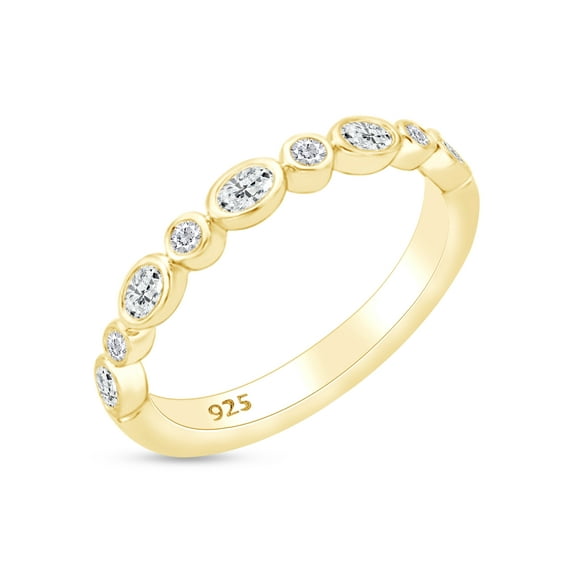 AFFY 1/3 Carat Round Shape White Natural Diamond Wedding Band Ring in 14K Yellow Gold Over Sterling Silver (0.34 Cttw, I-J Color), Ring Size-9.5