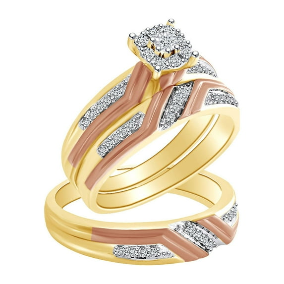 AFFY 1/3 Carat Round White Natural Diamond Engagement Trio Ring Set 10K Two Tone Gold (0.33 Cttw) Ring Size-7
