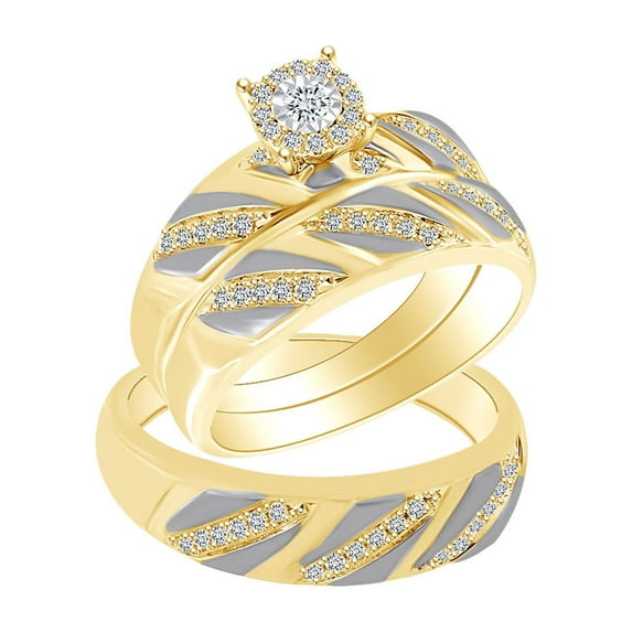 AFFY 1/3 Carat Round White Natural Diamond Engagement Trio Ring Set 10K Two Tone Gold (0.33 Cttw) Ring Size-8.5