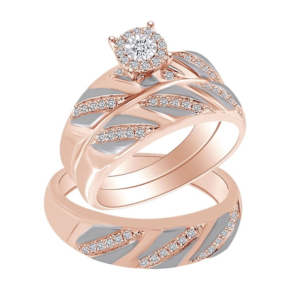 AFFY 1/3 Carat Round White Natural Diamond Engagement Trio Ring Set 10K Two Tone Gold (0.33 Cttw) Ring Size-9