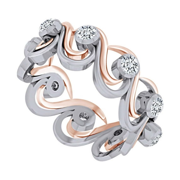 AFFY 1/3 Carat Round White Natural Diamond Two Tone Crossover Swirl Engagement Wedding Ring in 14k Solid White Gold (I-J Color, I2-I3 Clarity, 0.33 Cttw) Ring Size-5