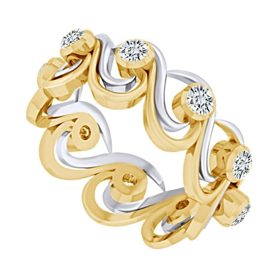 AFFY 1/3 Carat Round White Natural Diamond Two Tone Crossover Swirl Engagement Wedding Ring in 14k Solid Yellow Gold (I-J Color, I2-I3 Clarity, 0.33 Cttw) Ring Size-5.5