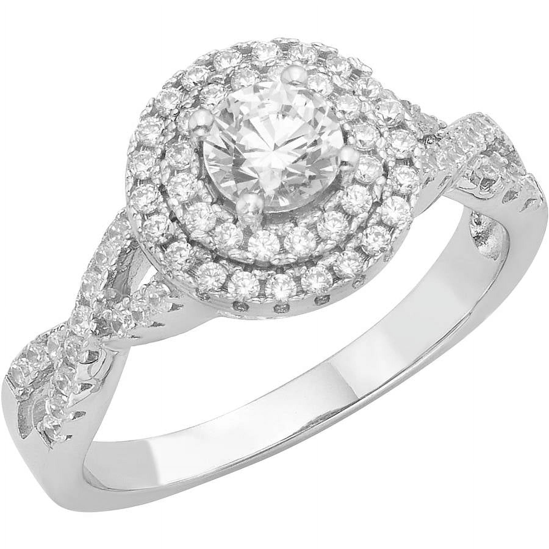 1/3 Carat T.G.W. Australian Crystal and CZ Sterling Silver Halo Engagement Ring