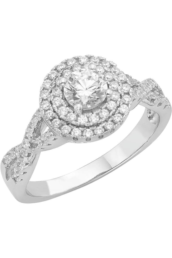 1/3 Carat T.G.W. Australian Crystal and CZ Sterling Silver Halo Engagement Ring