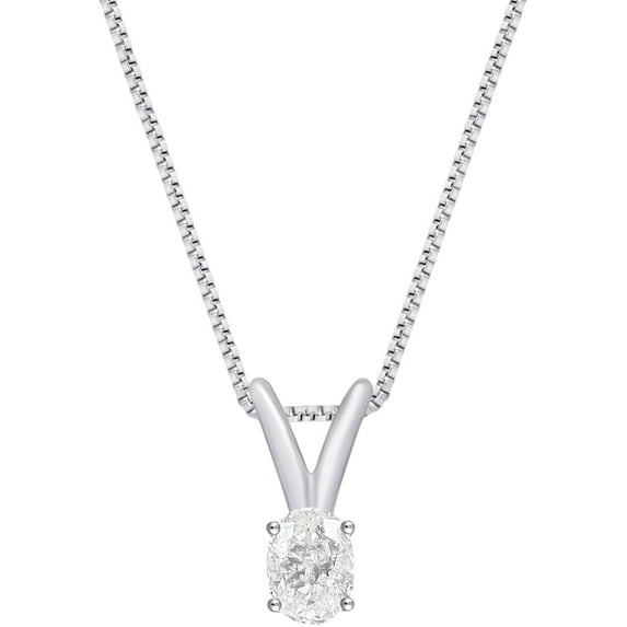 1/3 Carat T.W. 14K White Gold Oval Diamond Solitaire Pendant 18 Inch Chain