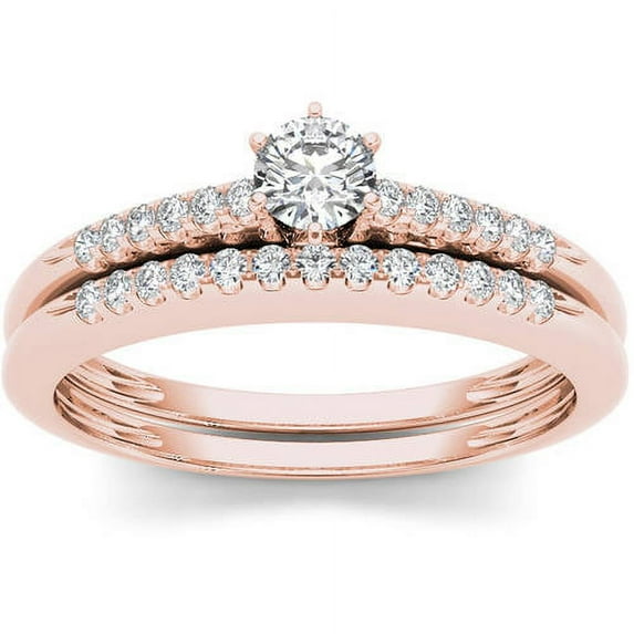 1/3 Carat T.W. Diamond 10kt Rose Gold Solitaire Engagement Ring Set