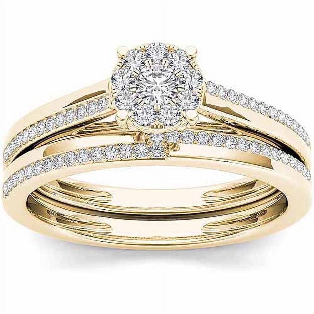 1/3 Carat T.W. Diamond 10kt Yellow Gold Cluster Engagement Ring Set
