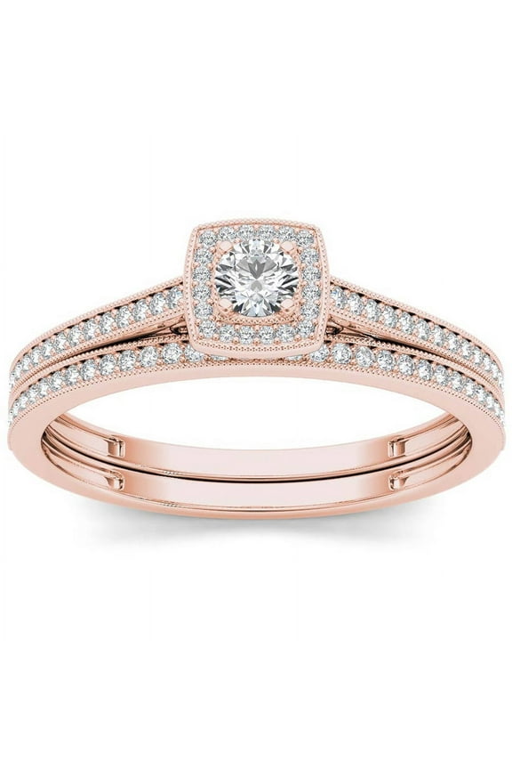 1/3 Carat T.W. Diamond Single Halo 10kt Rose Gold Engagement Ring Set