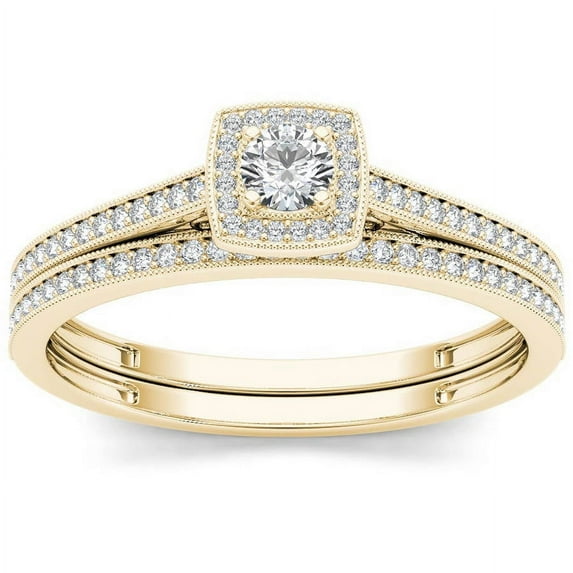 1/3 Carat T.W. Diamond Single Halo 10kt Yellow Gold Engagement Ring Set