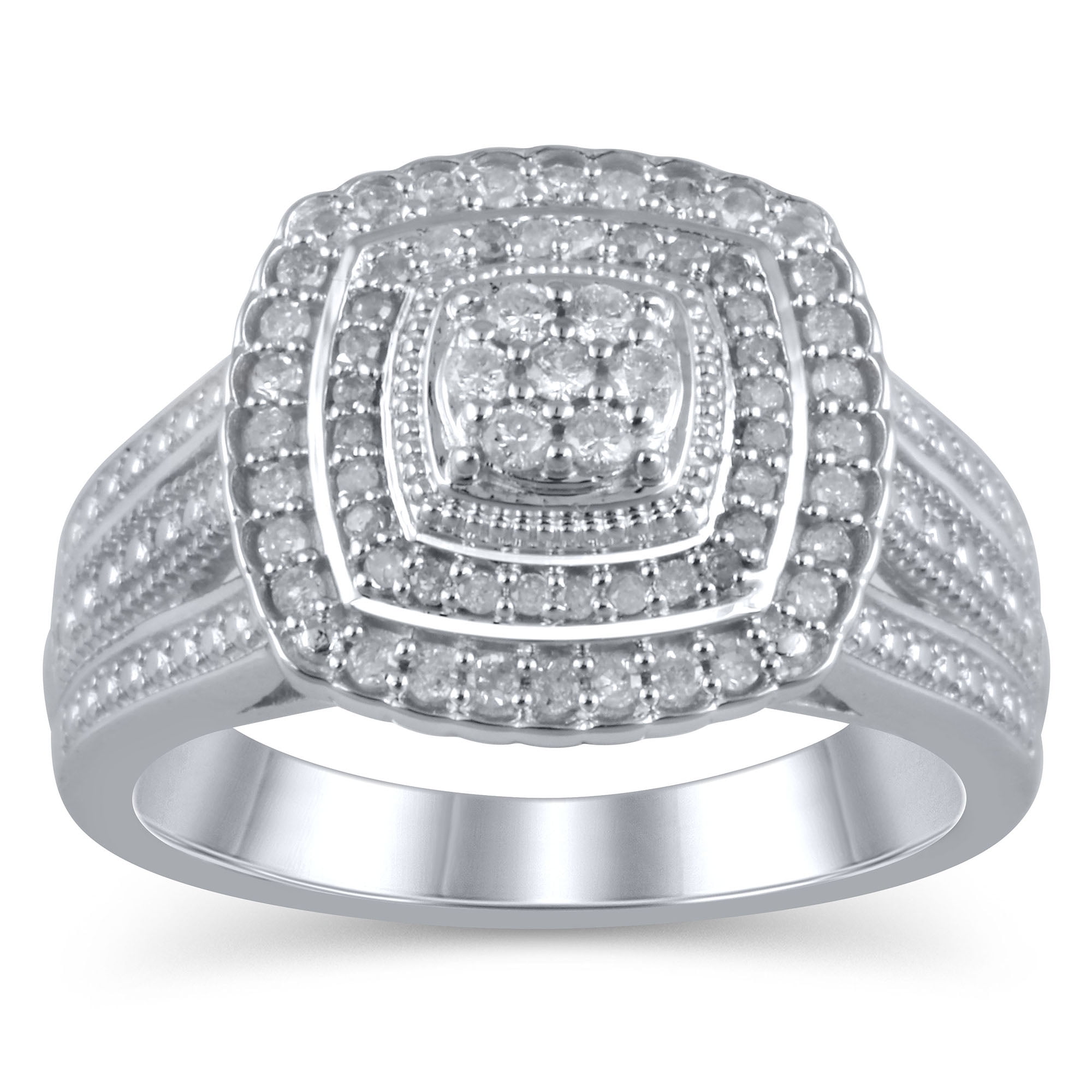 FASHION RING 1/3 Carat T.W. JK-I2I3 Forever Bride - Limited Edition diamond cushion in sterling silver , Size 6