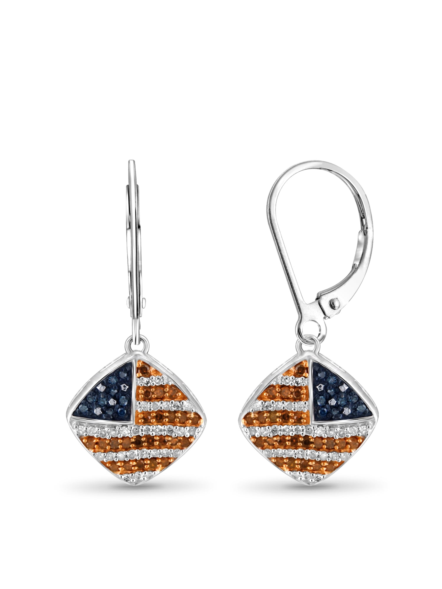 1/3 Carat T.W. Multi-Color Diamond Sterling Silver American Flag Earrings