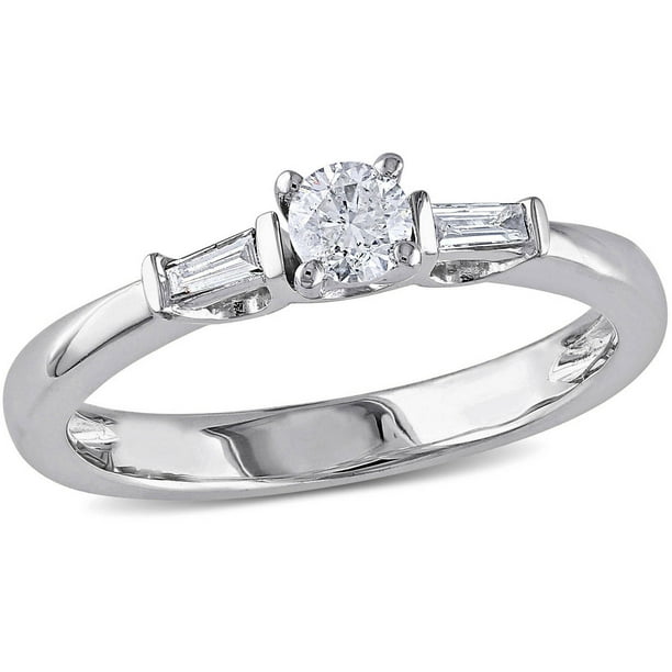 1/3 Carat T.W. Round and Tapered Baguette-Cut Diamond Engagement Ring ...