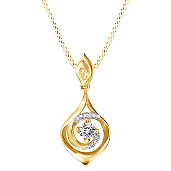 AFFY 1/3 Ct Natural Diamond Trendy and Curvy Pendant Necklace In 14K Solid Yellow Gold