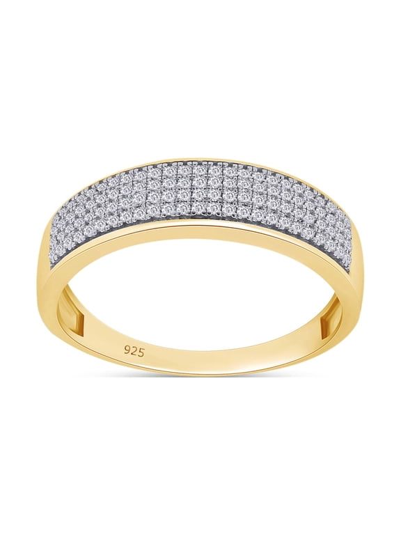 1/3 Ct Round Cut Lab Created Moissanite Diamond Mens Wedding Band Ring In 14K Yellow Gold Plated Sterling Silver(G-H Color,VVS1 Clarity,0.33 Cttw)-10.5