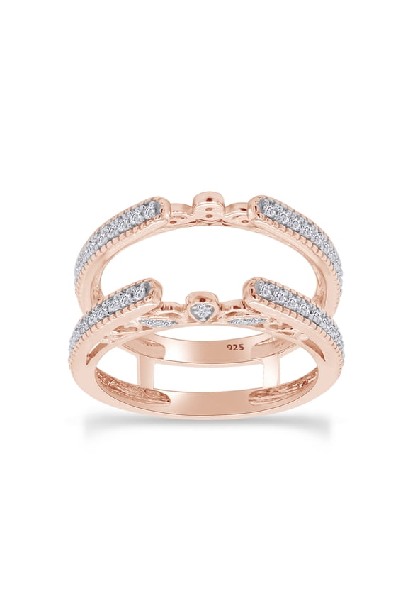 1/3 Ct Round Cut Lab Created Moissanite Diamond Millgrain Cathedral Enhancer Guard Ring In 14K Rose Gold Over Sterling Silver(G-H Color,0.33 Cttw)-12